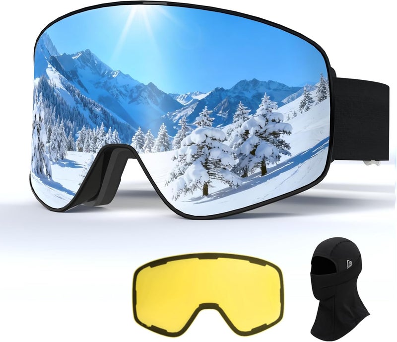 MXJ Gear SKi Goggles,Frameless Snowboard Goggles with 2 UV400 Magnet Ski Lenses,YH212 Anti-Fog Snow Goggles for Adult Men Women - Image 1